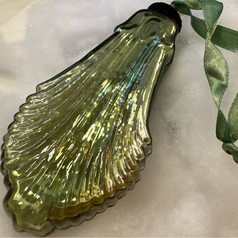 1  6.5” Green Mercury Glass Midwest Kugel Ornament Art Deco Chandelier Tear Drop
